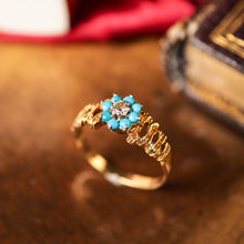 Load image into Gallery viewer, Vintage 18K Gold Turquoise & Diamond Cluster Ring