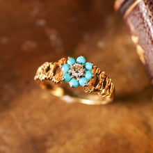 Load image into Gallery viewer, Vintage 18K Gold Turquoise & Diamond Cluster Ring