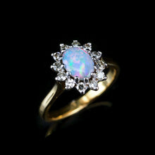 Load image into Gallery viewer, A Stunning Vintage 18K Gold Opal & Diamond Cluster Ring