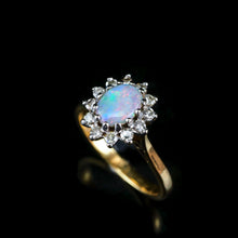 Load image into Gallery viewer, A Stunning Vintage 18K Gold Opal & Diamond Cluster Ring