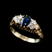 Load image into Gallery viewer, Antique Victorian 18K Gold Sapphire & Diamond Ring - c.1880