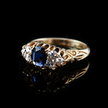 Load image into Gallery viewer, Antique Victorian 18K Gold Sapphire & Diamond Ring - c.1880