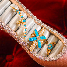 Load image into Gallery viewer, Antique Victorian 15K Gold Turquoise, Pearl & Diamond Crescent Brooch - c.1900