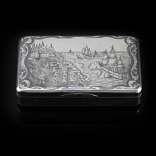 Load image into Gallery viewer, Antique Imperial Russian Silver Niello Snuff Box Naval Ship Battle Scene - T.Botkov 1855