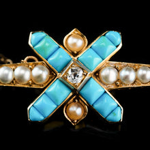Load image into Gallery viewer, Stunning Antique Victorian 14K Gold Turquoise, Pearl & Diamond Brooch