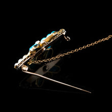 Load image into Gallery viewer, Stunning Antique Victorian 14K Gold Turquoise, Pearl & Diamond Brooch