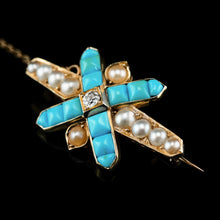 Load image into Gallery viewer, Stunning Antique Victorian 14K Gold Turquoise, Pearl & Diamond Brooch