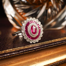Load image into Gallery viewer, A Stunning Ruby & Diamond 18K White Gold Cluster Target / Flower Ring