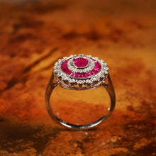 Load image into Gallery viewer, A Stunning Ruby & Diamond 18K White Gold Cluster Target / Flower Ring