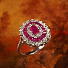 Load image into Gallery viewer, A Stunning Ruby & Diamond 18K White Gold Cluster Target / Flower Ring