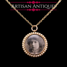 Load image into Gallery viewer, Antique Victorian 15K Gold Photo Locket Pendant with Cluster Seed Pearl Border - c.1890s