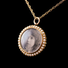 Load image into Gallery viewer, Antique Victorian 15K Gold Photo Locket Pendant with Cluster Seed Pearl Border - c.1890s