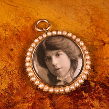 Load image into Gallery viewer, Antique Victorian 15K Gold Photo Locket Pendant with Cluster Seed Pearl Border - c.1890s