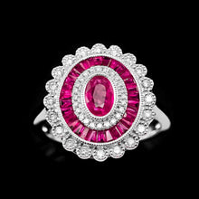 Load image into Gallery viewer, A Stunning Ruby & Diamond 18K White Gold Cluster Target / Flower Ring