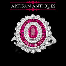 Load image into Gallery viewer, A Stunning Ruby & Diamond 18K White Gold Cluster Target / Flower Ring