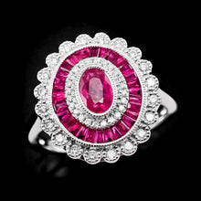 Load image into Gallery viewer, A Stunning Ruby & Diamond 18K White Gold Cluster Target / Flower Ring