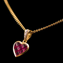 Load image into Gallery viewer, A Vintage Ruby & Diamond 18K Gold Heart Shaped Necklace