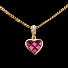 Load image into Gallery viewer, A Vintage Ruby & Diamond 18K Gold Heart Shaped Necklace