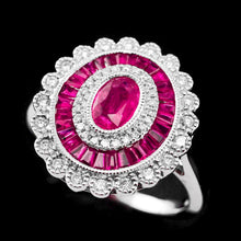 Load image into Gallery viewer, A Stunning Ruby & Diamond 18K White Gold Cluster Target / Flower Ring