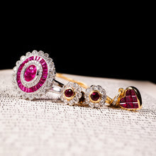 Load image into Gallery viewer, A Stunning Ruby & Diamond 18K White Gold Cluster Target / Flower Ring