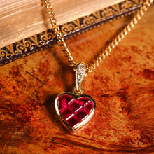 Load image into Gallery viewer, A Vintage Ruby & Diamond 18K Gold Heart Shaped Necklace