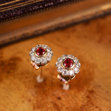 Load image into Gallery viewer, A Pair of Ruby & Diamond 18K Earrings Flower Cluster Design