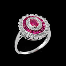 Load image into Gallery viewer, A Stunning Ruby & Diamond 18K White Gold Cluster Target / Flower Ring