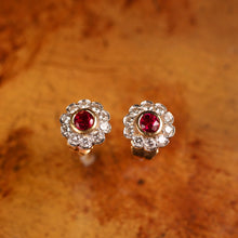 Load image into Gallery viewer, A Pair of Ruby & Diamond 18K Earrings Flower Cluster Design