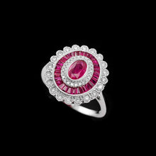 Load image into Gallery viewer, A Stunning Ruby & Diamond 18K White Gold Cluster Target / Flower Ring