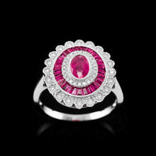 Load image into Gallery viewer, A Stunning Ruby & Diamond 18K White Gold Cluster Target / Flower Ring
