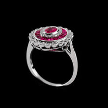 Load image into Gallery viewer, A Stunning Ruby & Diamond 18K White Gold Cluster Target / Flower Ring