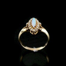 Load image into Gallery viewer, A Beautiful Antique Edwardian Opal Marquise/Navette Ring with Seeded Pearls 9K Gold