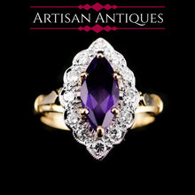 Load image into Gallery viewer, A Magnificent Vintage 18K Gold Large Amethyst & Diamond Marquise Ring