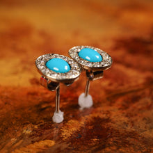 Load image into Gallery viewer, A Pair of 9K White Gold Turquoise and Cluster Diamond Earrings