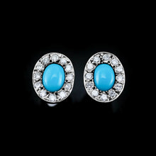 Load image into Gallery viewer, A Pair of 9K White Gold Turquoise and Cluster Diamond Earrings