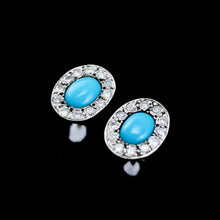 Load image into Gallery viewer, A Pair of 9K White Gold Turquoise and Cluster Diamond Earrings