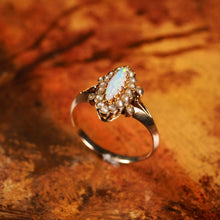 Load image into Gallery viewer, A Beautiful Antique Edwardian Opal Marquise/Navette Ring with Seeded Pearls 9K Gold