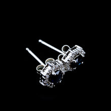 Load image into Gallery viewer, A Pair of Sapphire & Cluster Diamond Earrings 9K White Gold