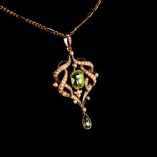 Load image into Gallery viewer, A Beautiful Antique Edwardian 9K Gold Peridot & Seeded Pearl Necklace - c.1900