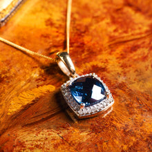 Load image into Gallery viewer, A Stunning Blue Topaz & Diamond Halo Square Necklace 9K Gold