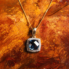 Load image into Gallery viewer, A Stunning Blue Topaz & Diamond Halo Square Necklace 9K Gold