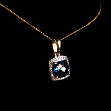 Load image into Gallery viewer, A Stunning Blue Topaz & Diamond Halo Square Necklace 9K Gold