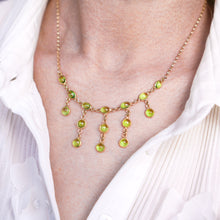 Load image into Gallery viewer, Vintage 9K Gold Peridot Cabochon Cascade Drop Necklace