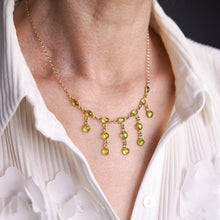 Load image into Gallery viewer, Vintage 9K Gold Peridot Cabochon Cascade Drop Necklace