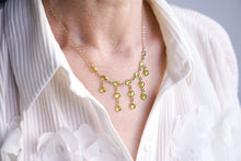 Load image into Gallery viewer, Vintage 9K Gold Peridot Cabochon Cascade Drop Necklace