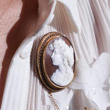 Load image into Gallery viewer, Antique Victorian 18ct Gold Shell Cameo Brooch with Figural Maenad/Bacchante - c.1860