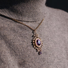 Load image into Gallery viewer, Antique Edwardian Amethyst & Seed Pearl 9K Gold Necklace Pendant - c.1905