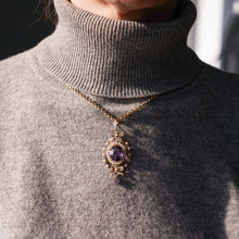 Load image into Gallery viewer, Antique Edwardian Amethyst & Seed Pearl 9K Gold Necklace Pendant - c.1905