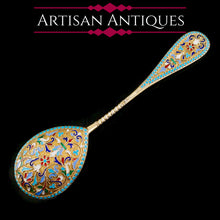 Load image into Gallery viewer, Antique Imperial Russian Large Silver Cloisonne Enamel Serving Spoon - c.1880