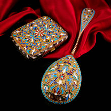 Load image into Gallery viewer, Antique Imperial Russian Large Silver Cloisonne Enamel Serving Spoon - c.1880